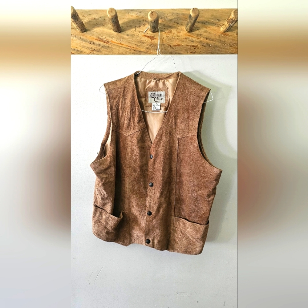 Cripple Creek Vest Brown Suede Mens XL Snap Up Western Lined Leather